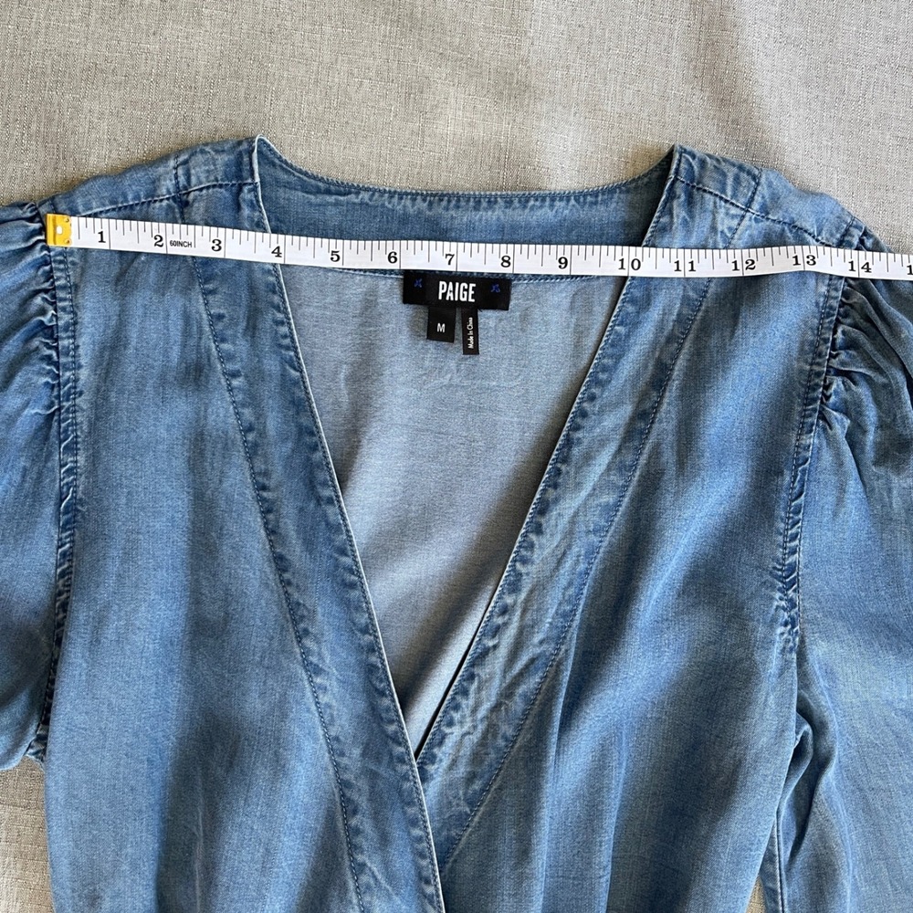 Paige Kendry Denim Wrap Ruffle Dress Juno Chambray Western Boho Womens M Blue - Picture 10 of 16